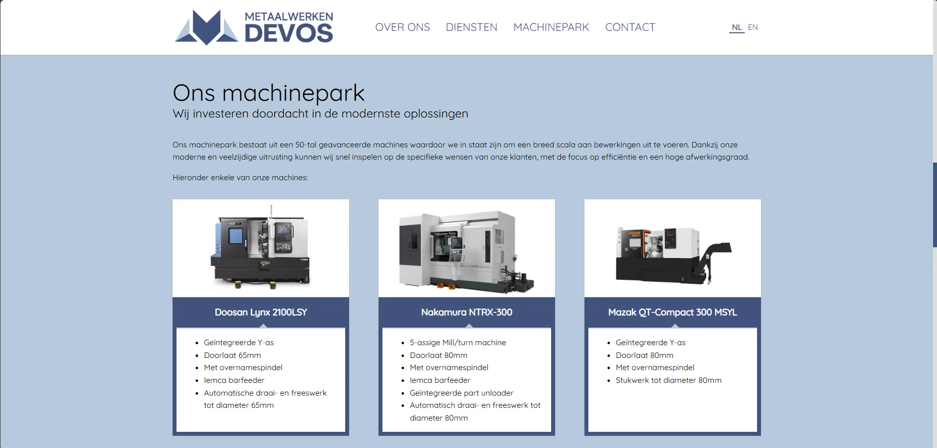 Website voor de Metaalwerken Devos