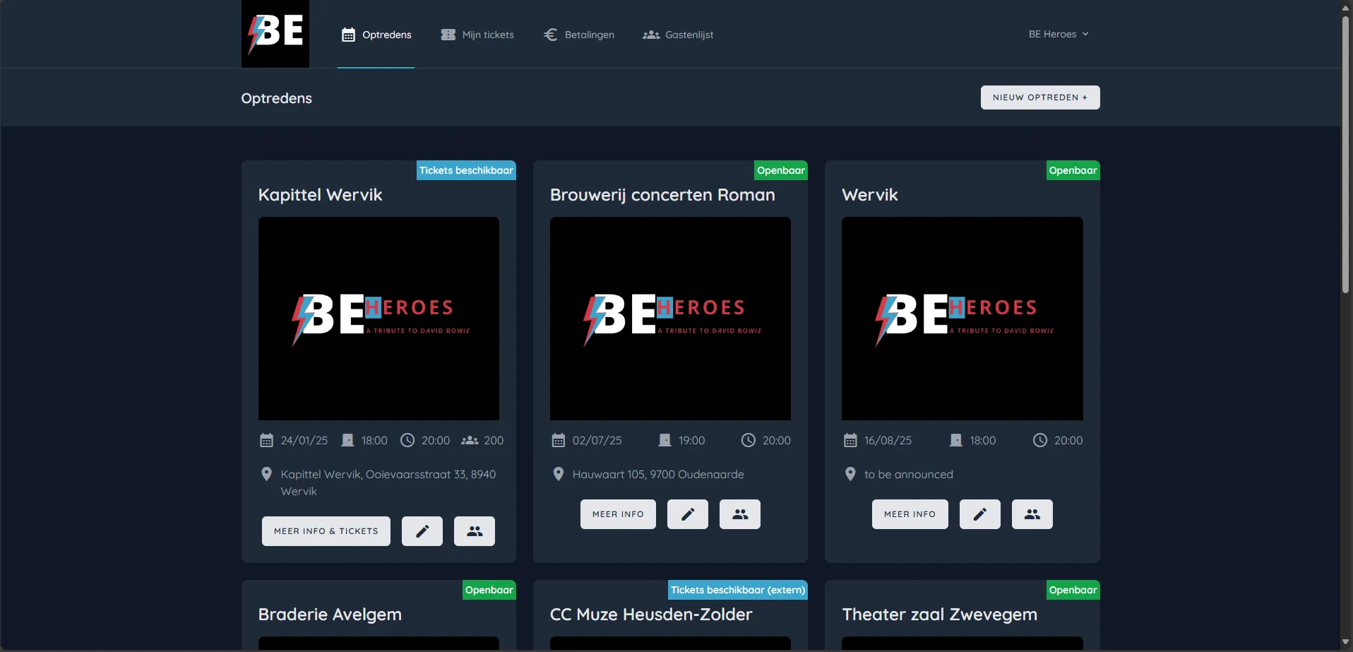 Ticketplatform voor BE Heroes